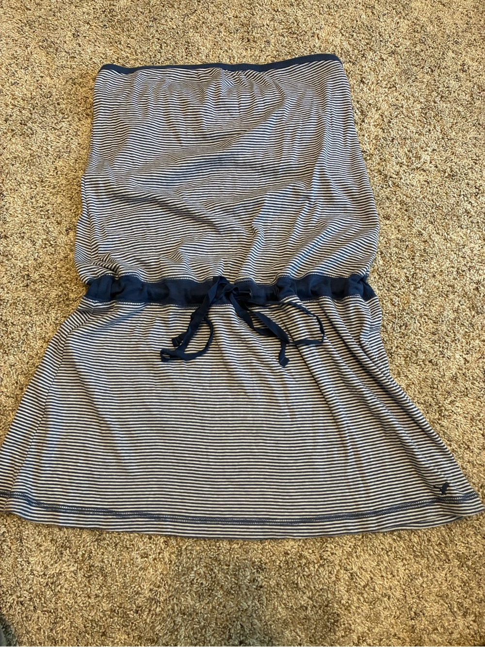 American Eagle 2000s Era Strapless Tube Dress Blue White Striped Size M
